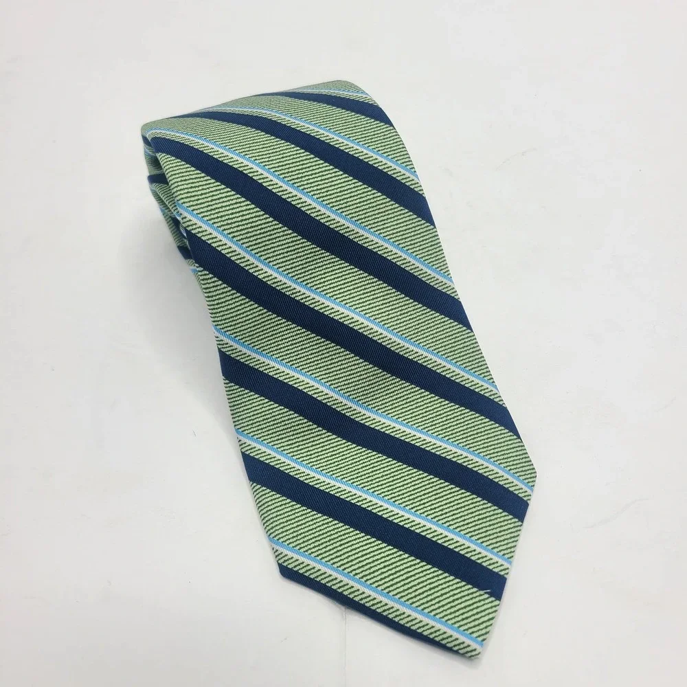 Brooks Brothers Makers Repp Stripe Silk Tie Green Blue USA Made 3.25in Wide